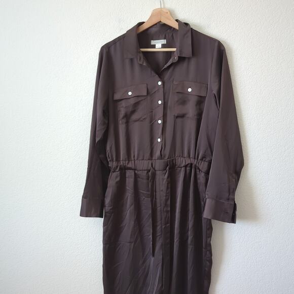 OUTERKNOWN Womens Jumpsuit Brown Silky Long Sleeve Size Small - Picture 5 of 7